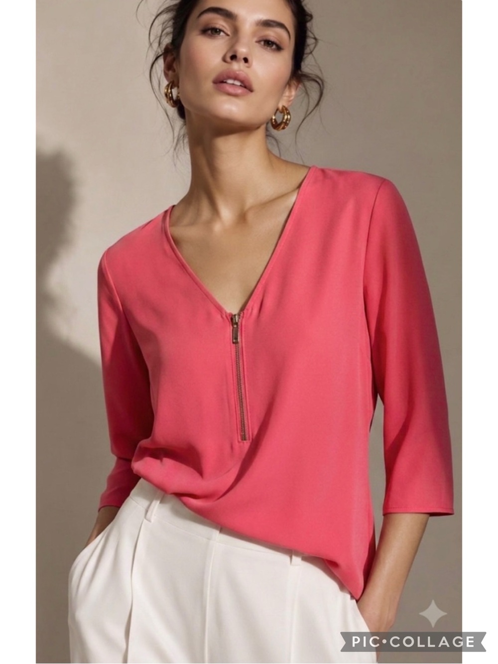 Express Rose Pink Zip Front V-neck High Low Blouse Top XS Soft Girl